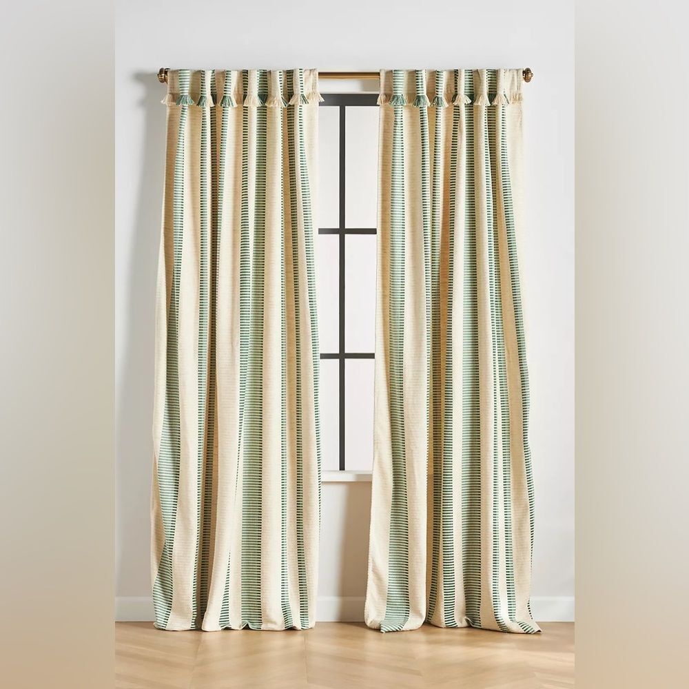New Anthropologie Pieced Stripe Cotton Blend Woven Blackout Curtains 
Set of two